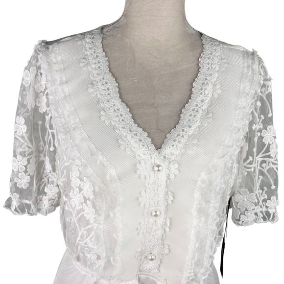 Alice Blue Lace Peplum V-Neck Blouse White XL New - Picture 12 of 13
